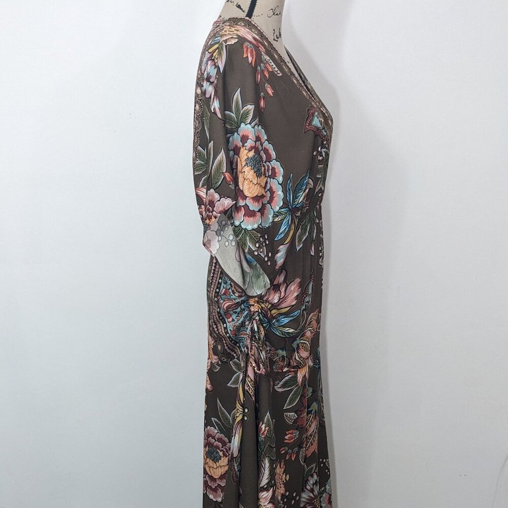 Farm Rio Valentina Maxi Dress Floral Brown V-Neck Multi Size XS - Picture 11 of 16